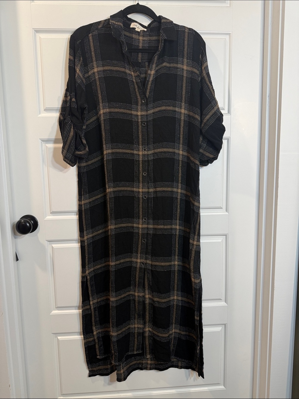 Cloth & Stone Long Sleeve Duster in Maple Wood Plaid no belt size large - Picture 3 of 6